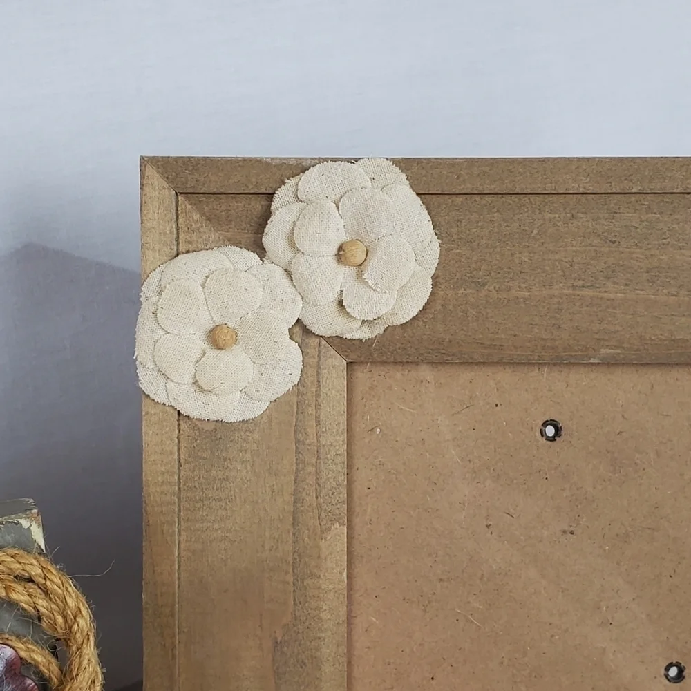 Lot of 2 floral decor wood BoHo photo frames rustic Natural Whimsicle